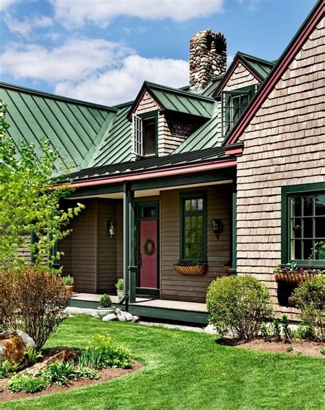 what color house goes with a green metal roof|forest green metal roof paint.